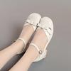 4.5cm Comfortable Fashion Sweet Bow Close Head Leather Sandals Summer 2024 Med Block Heels Shoes for Office Mom Daily Girls