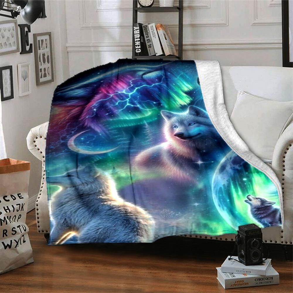 Wolf Art Print Flannel Blanket High Quality Warm Comfortable Cover for All Seasons Perfect for Gifts Home Decor