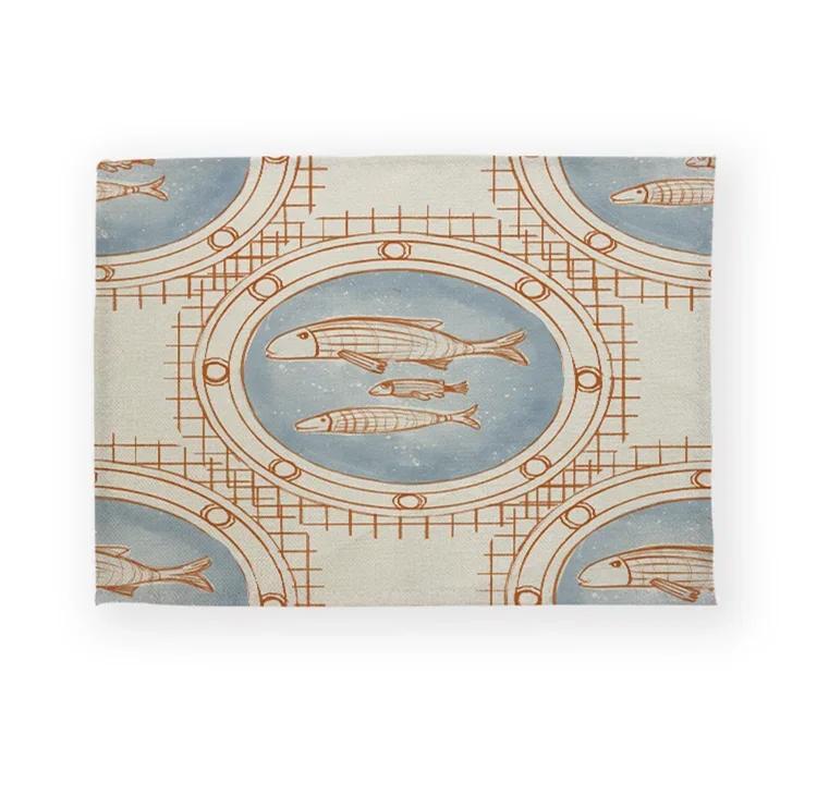 Fisch Meeresleben Muschel Muster Küchen-Tischset Leinen Esstisch-Matten Untersetzer Schale Tasse Matte Fisch Haus Dekoration Tisch s