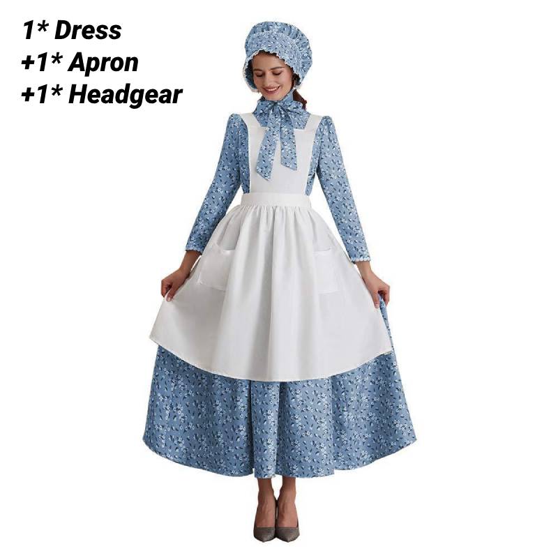 

Uniform Maid Cosplay Costume Pastoral Style Dress Apron Girls Cyan Blue Green XXL синій