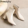Dicker Absatz Spitz zulaufend Damen Stiefeletten Herbst Winter Warm Halten Schuhe Street Style Bankett Party Kurze Botas Mujer für den täglichen Gebrauch