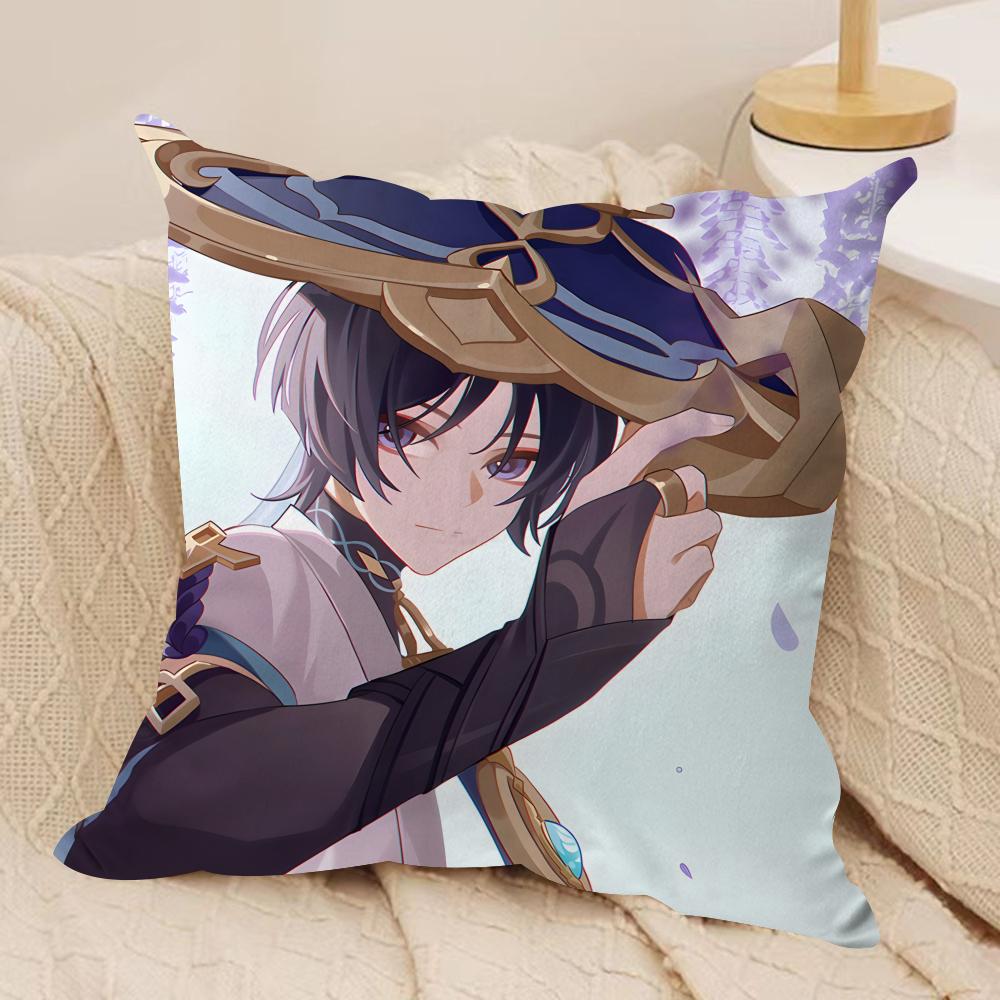 Scaramouche Genshin Impact Cushion Cover Silky Short Plush Invisible Zipper Dustproof Sofa Pillow Case For Home Decor