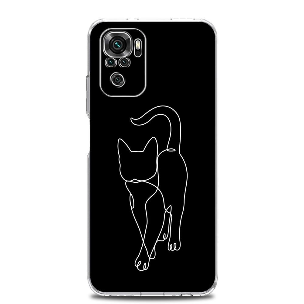 Phone Case For Xiaomi Redmi Note 15 14 13 12 4G 10 11 Pro Plus 5G 14C 13C 12C 10C Clear Soft TPU Cover Cat Line Black Cats