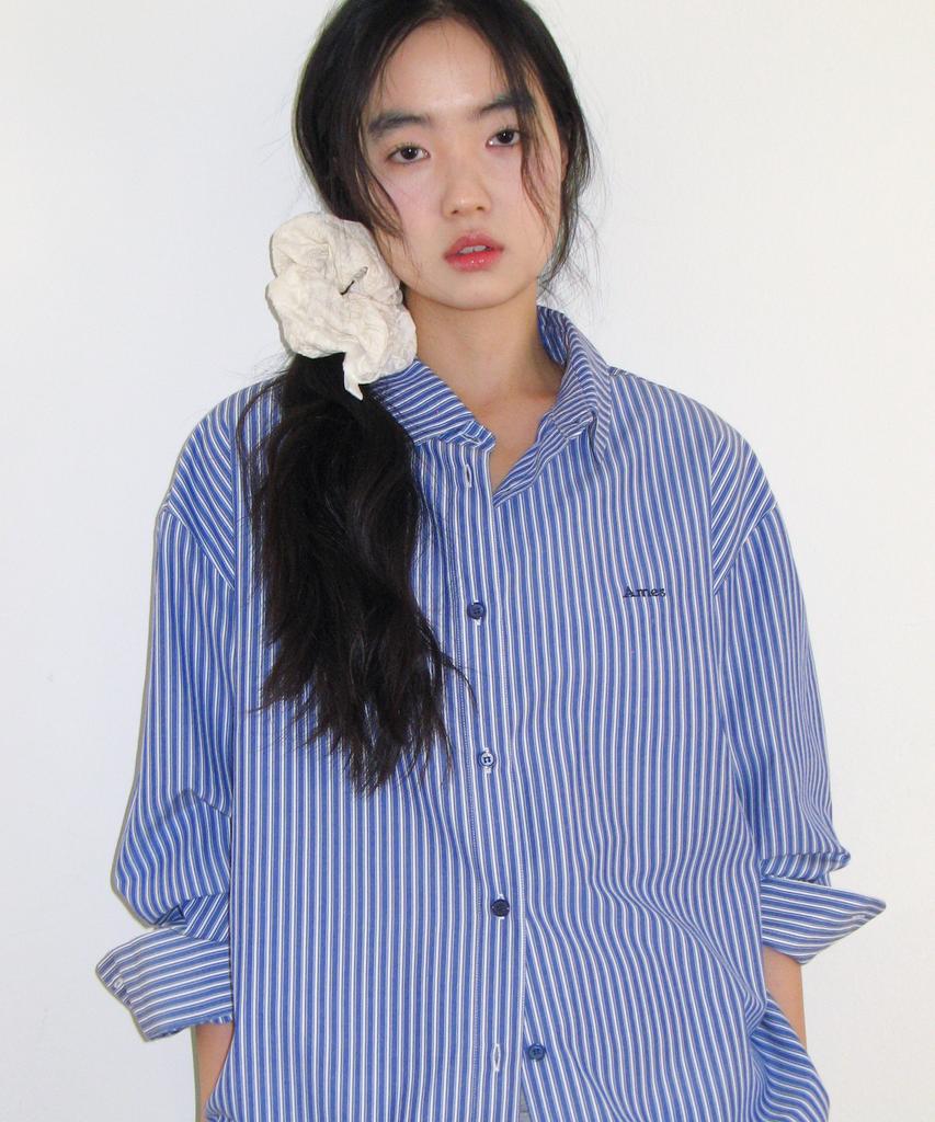 AMES-WORLDWIDE Over Fit Stripe Shirts Blue