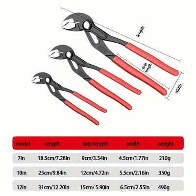 Water Pump Pliers Quick-Release Plumbing Pliers Pipe Wrench Adjustable Water Pipe Clamp Pliers Household Hand Tools