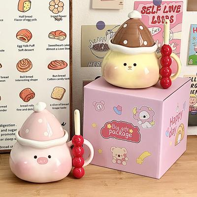 Cute Pig Cup Souvenir Mug Girl Water Cup Office Ceramic Cup with Lid Home Birthday Gift