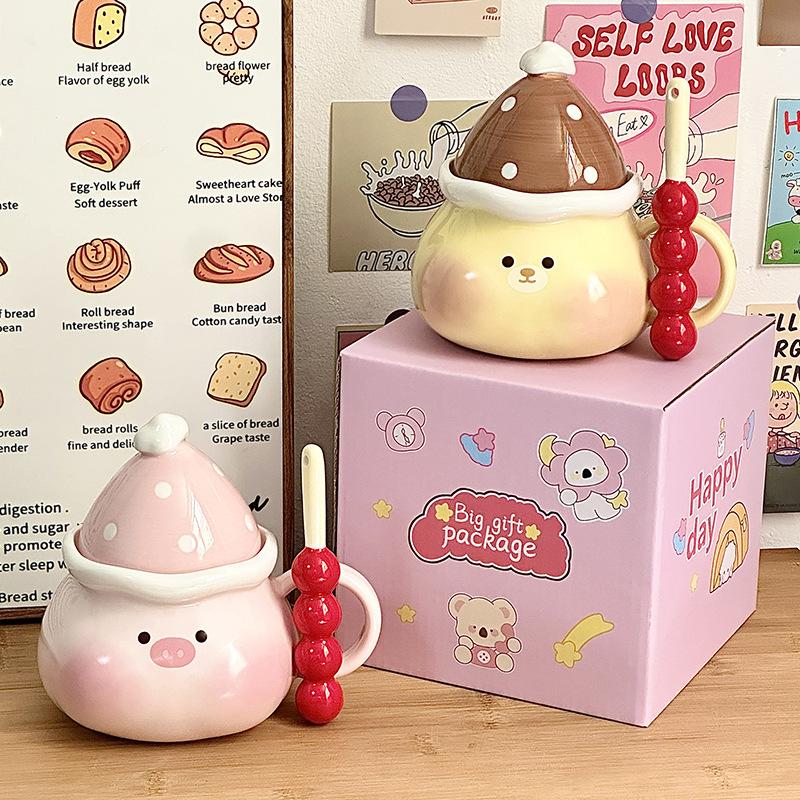 Cute Pig Cup Souvenir Mug Girl Water Cup Office Ceramic Cup with Lid Home Birthday Gift