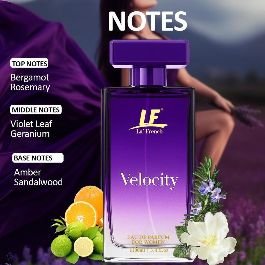 La French Velocity Perfume for Women 100ml | Premium Eau De Parfum | Long-Lasting Fresh Floral Fragrance | Bergamot, Amber & Sandalwood Notes
