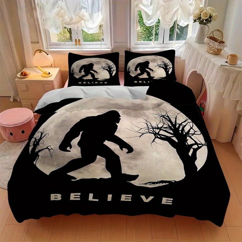 Set di biancheria da letto con 3 pezzi di Bigfoot, Believe, Copripiumino e Federe, Adatto per Camera degli Ospiti Decorazione della Casa Tutte le Stagioni(Nessun inserto) S0819072