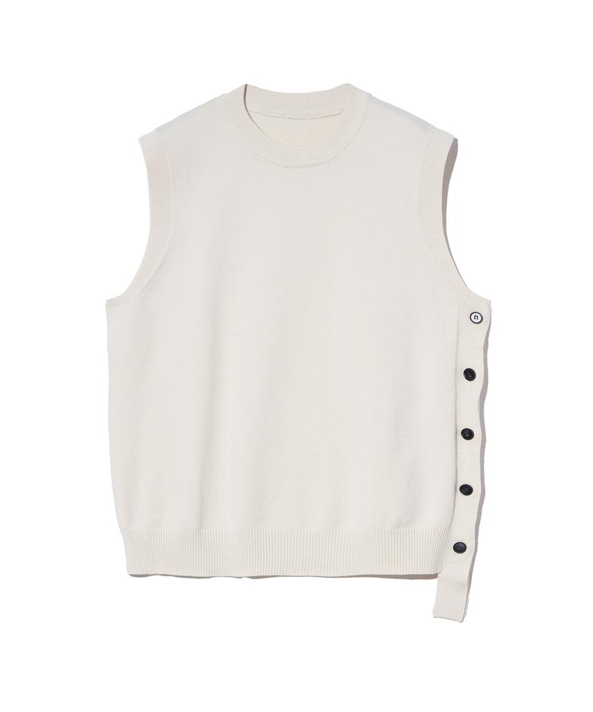 Irony Porno White Line 86-Iroj364 Side Button Slit Knit Vest Beige