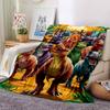 Colorful Jurassic Dinosaur Group Tropical Jungle Print Flannel Blanket Prehistoric Wildlife Throw Blanket Soft Cozy Home Sofa Bed Decor