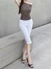 Women's High Rise Capri Pants Solid Color Slim Fit Cropped Trousers Medium Stretch Side Slit Denim Shorts For Spring Daily Wear