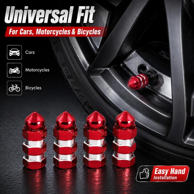 4PCS Tire Valve Stem Caps Universal Aluminum Alloy Hex Grip Dustproof Covers for Cars Motorcycles and Bicycle Wheels Valve Stems 1