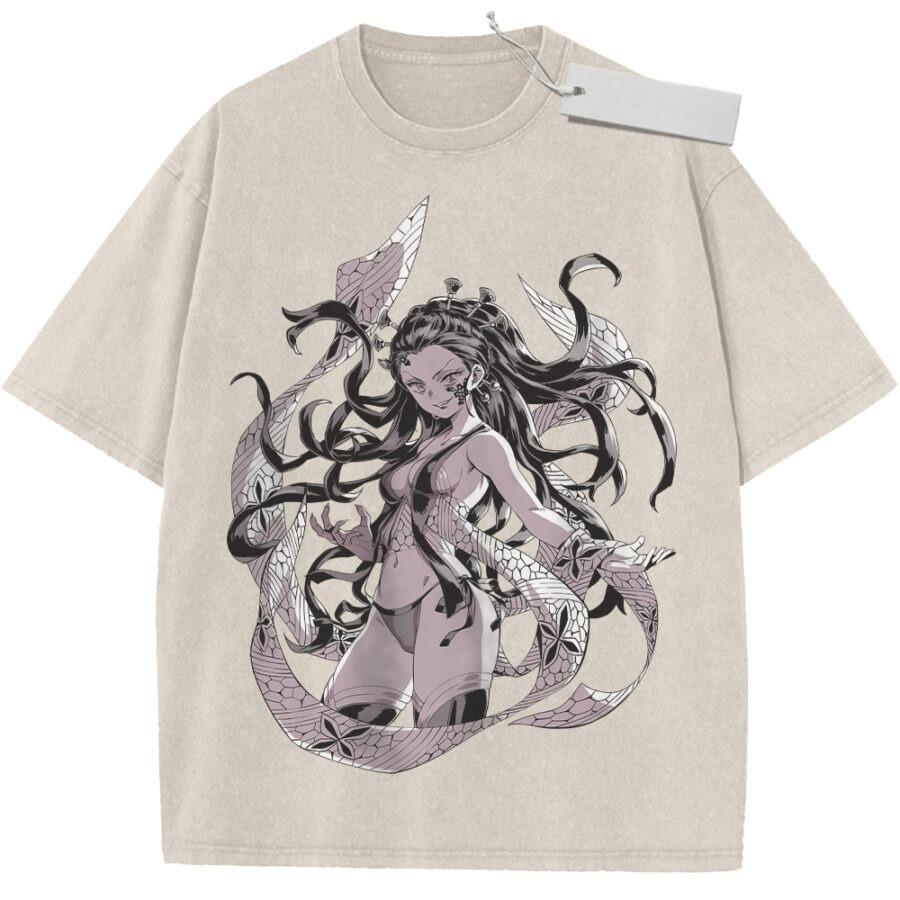 

Unisex Purple Washed Vintage T Shirt Demon Slayer Daki Spider Style High Quality Fabric for Casual Shopping M