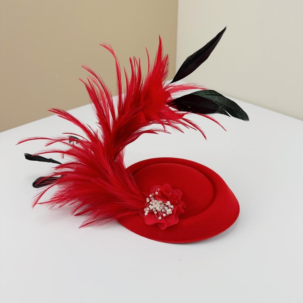 1920s Feather Felt Hat Shape Headband for Girls Prom Hair Barrettes for Teenagers Adult Banquet Ponytail Hair Pin