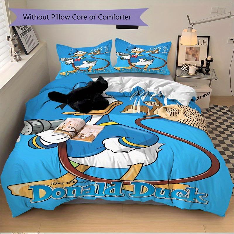 3pcs Blue Donald Duck Printed Quilt Set Soft and Comfortable Quilt Cover for Bedroom, Guest Room W003