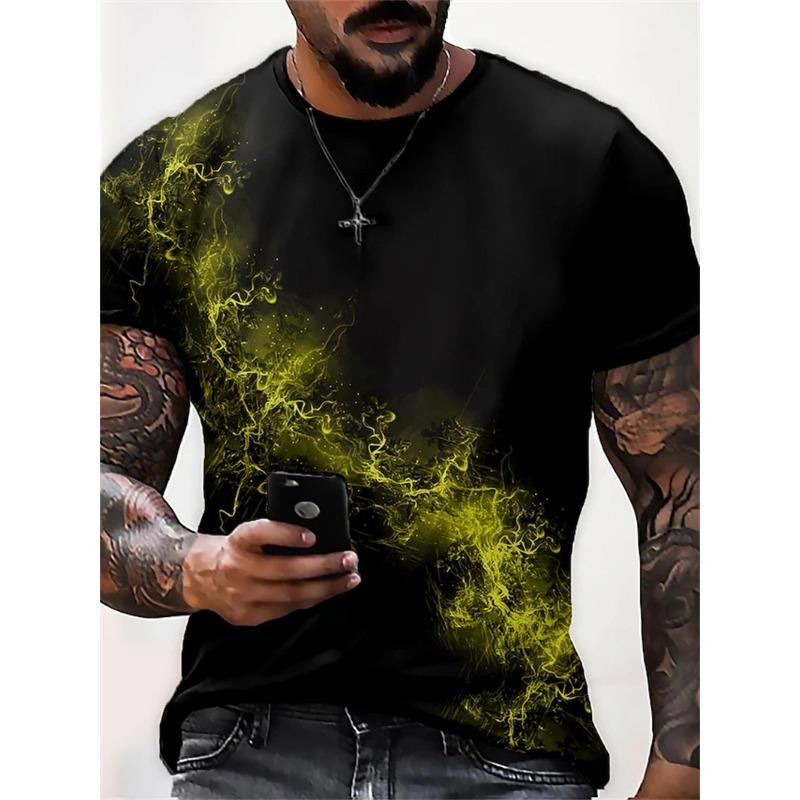 Men's T-shirt 3D printed with colorful striped pattern short sleeved shirt