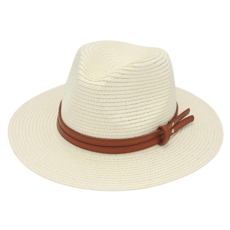 

Unisex Panama Hat With Wide Brim And Yellow Detail Summer Breathable Straw For Sunshade Style 23