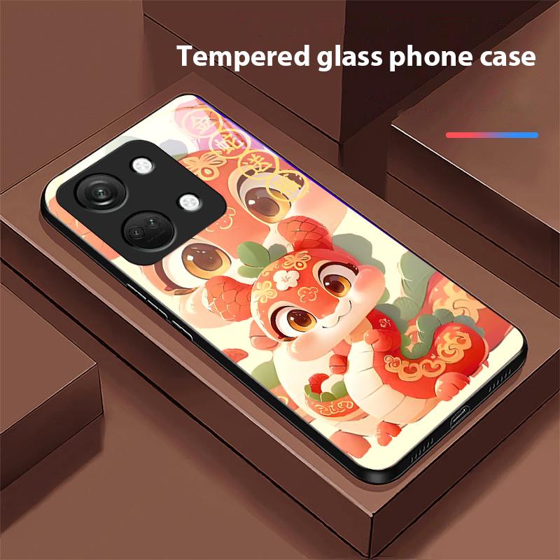 New Cartoon Snake For OnePlus Nord 3 5 6T 7 Pro 8 12 10T Reno8 Lite 5G 10R Nord N30 Hard Shell Tempered Glass Phone Case Black