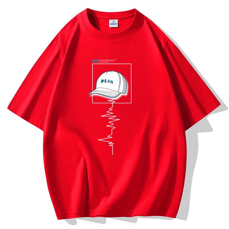 Cap Pattern Men Short Sleeves T-shirt 100% Cotton Casual Tee Large Size