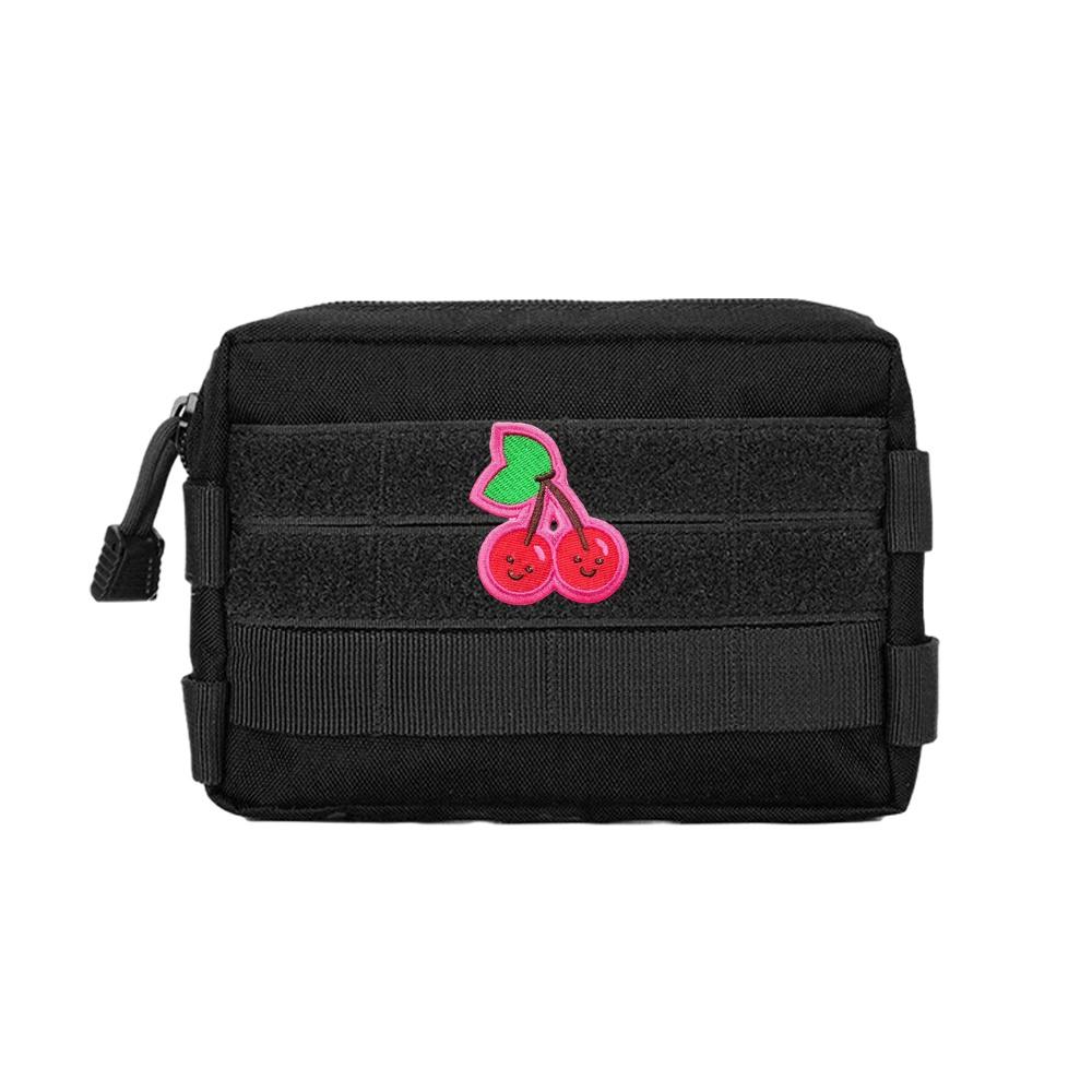 Twin Cherry Cute Cartoon Tactical Patch Morale Velcros Sticker Embroidered Badge Patch Hook Loop Fastener DIY Cap Backpack Jeans