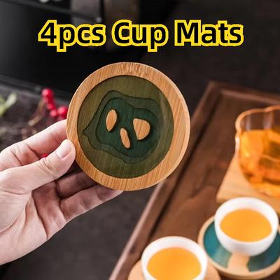 4pcs Wooden Coaster Set Non-slip Teacup Mat Heat Insulation Tableware Pad Thicken Pot Holder Table Placemat Kitchen Accessories