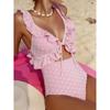 Hellrosa One-Piece Badeanzug für Damen Hohe Taille Ausgeschnitten Rüsche Träger Rückenfrei Monokini Bikini Strand Bademode