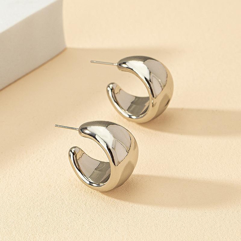 2026 New Geometric Simple Minimalist Round Gold Color Silver Color Thick Metal Hoop Earrings for Women Fashion Jewelry Wholesal