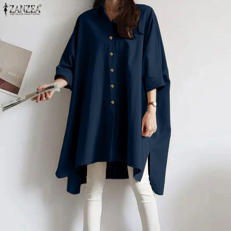 ZANZEA Women Turn Down Collar Loose Casual Long Sleeve Plain Blouse