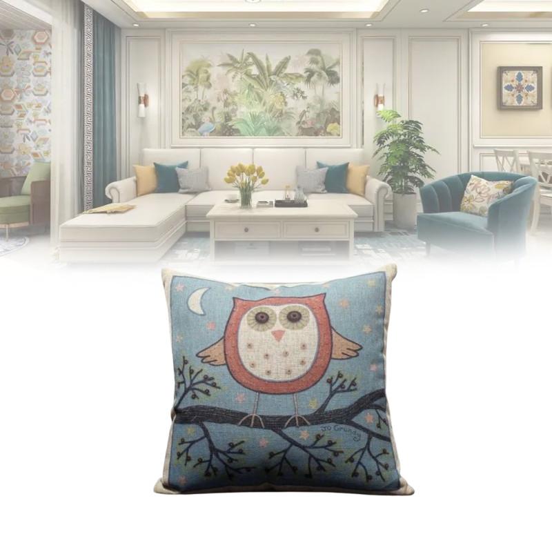 Decorative Anime Owl Cushion Removable Linen Cover Soft Polyester Filling Couch