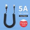 Charging Cable Telescopic Design Spring Charging Anti-winding 5A Fast Line Type-C/USB/8-Pin Data Accessories Phone