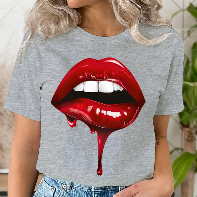 Casual Tee Shirt Lady Clothes Top Short Sleeve Casual Fashion Tshirt Summer Female T Women LIPS BLOOD Graphic T-shirts Clothing