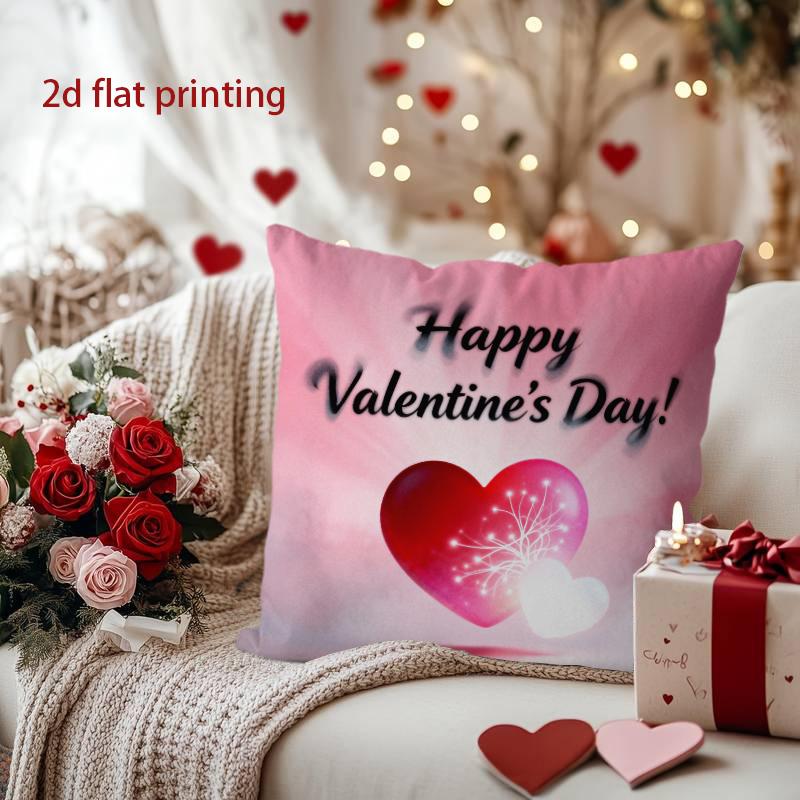 Cute Heart-Gnome Pillow Cover for Valentine's Pattern Cushion Cover Suitable for Sofa Bedroom Car Pillow Cover