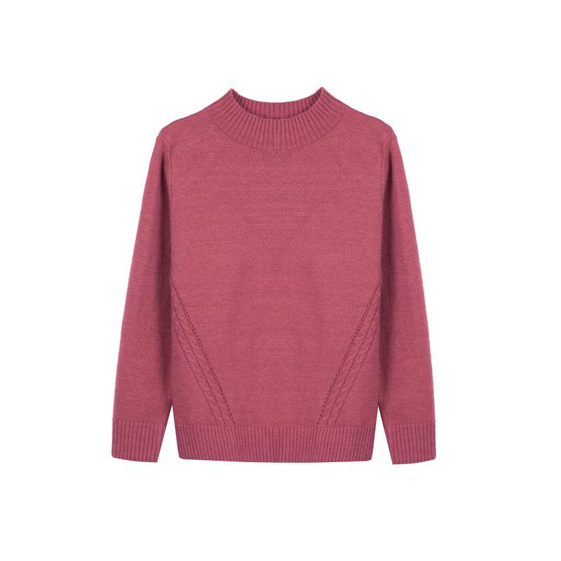 Checkered Semi High Neck Pullover Sweater for Women Loose Fit for Mothers Warm Long Sleeved Casual Knit Sweater Autumn and Winter