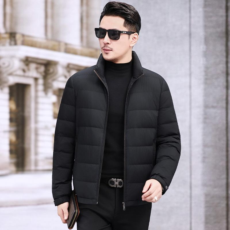 Men's Hooded Winter Jacket with Detachable Liner – 90% Goose Down, Warm Mid-Length.