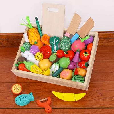 Children's Toys Baby Birthday Simulation Large Wooden Box Vegetables and Fruits Cut To See Boys and Girls Play House Set Combination