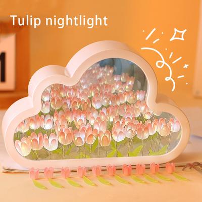 Lampe d'ambiance nocturne en forme de tulipe faite à la main, lampe de nuit à LED, miroir, lampe de table, décoration de chambre à coucher, nouveauté