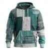 2026 Men's Geometric Plaid Hoodies, Fashion Crew Neck Sweatshirt, Casual Streetwear Style, Fall Winter Comfort Wear Hooded
