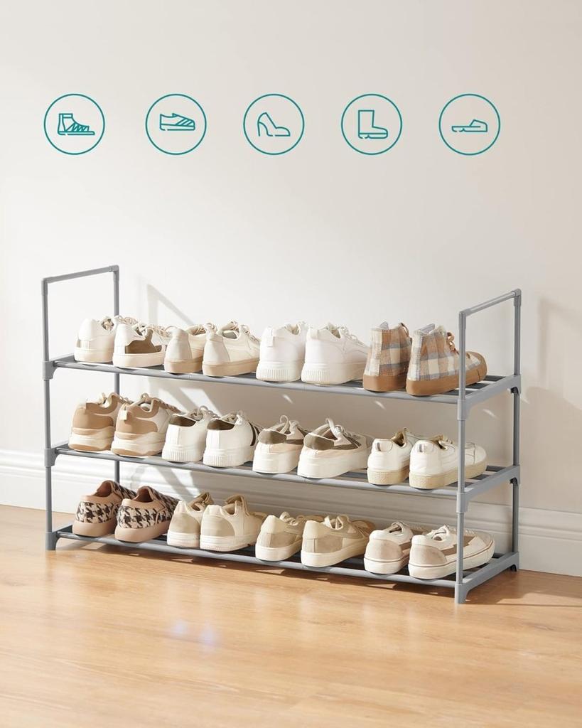 3-Tier Shoe Shelves Metal Shoe Racks 12-15 Pairs of Shoes, Stackable Shelf, for Living Room, Bedroom,