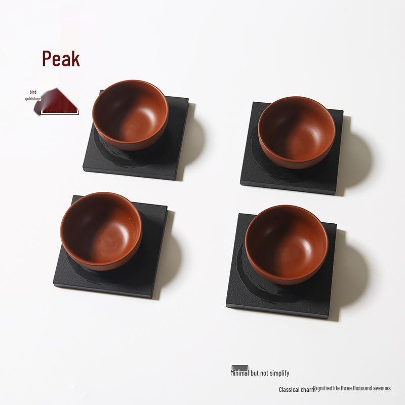 Hand-Carved Natural Stone Tea Set: Obsidian Teacup Rack, Tray, and Coaster