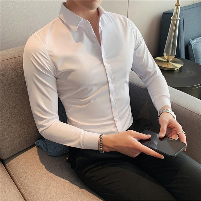 British Style Long Sleeve Shirt Men Clothing Fashion Autumn Business Formal Wear Chemise Homme Slim Fit