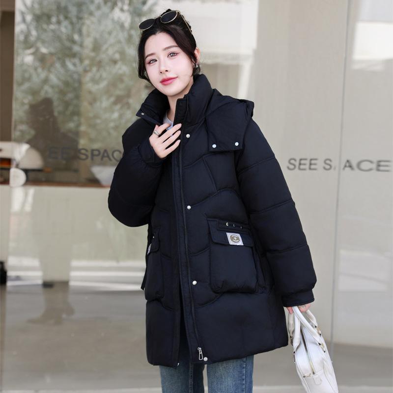Autumn and Winter Korean Version Hooded Bread Jacket, Thick Down Cotton Jacket, Medium To Long Down Jacket, Loose Outer Jacket, Cotton Jacket