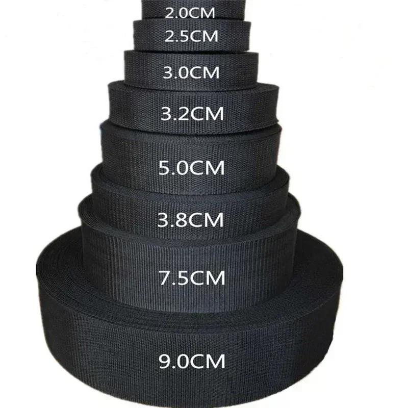 20/50M Black Nylon Webbing Tape 20-100mm Backpack Ribbon Strap At The Meter 1.3mm Thick Safety Belt Sling Sewing Bias Supplies