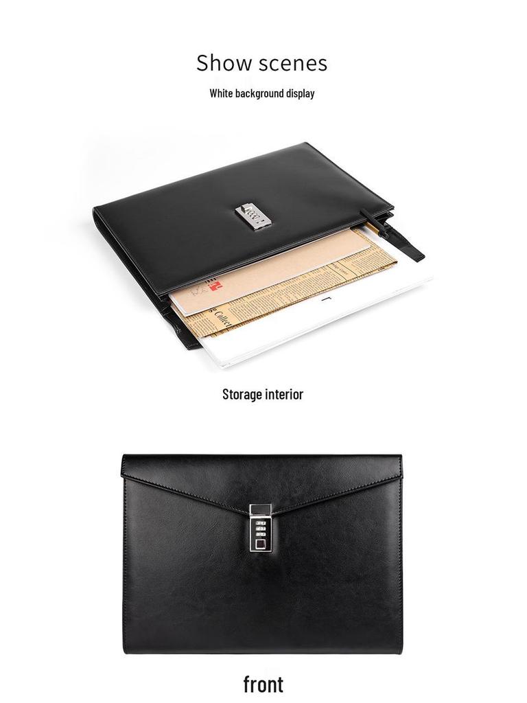 A4 Leather Business Briefcase with Combination Lock and Custom Logo