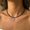 Retro Beaded Cross Pendant Necklace for Women Elegant Turquoise Beads Chain Choker Neck Statement Party Vintage Jewelry Gift