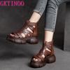 GKTINOO Genuine Leather Women Shoes Summer Sandals 2025 New Zip Retro Wedges Handmade Weave Casual Concise Platform Sandals