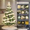 Foldable Artificial Christmas Tree Set, White Silver Decorations with LED Lights, 1.2m-1.8m Indoor Xmas Home Ornament