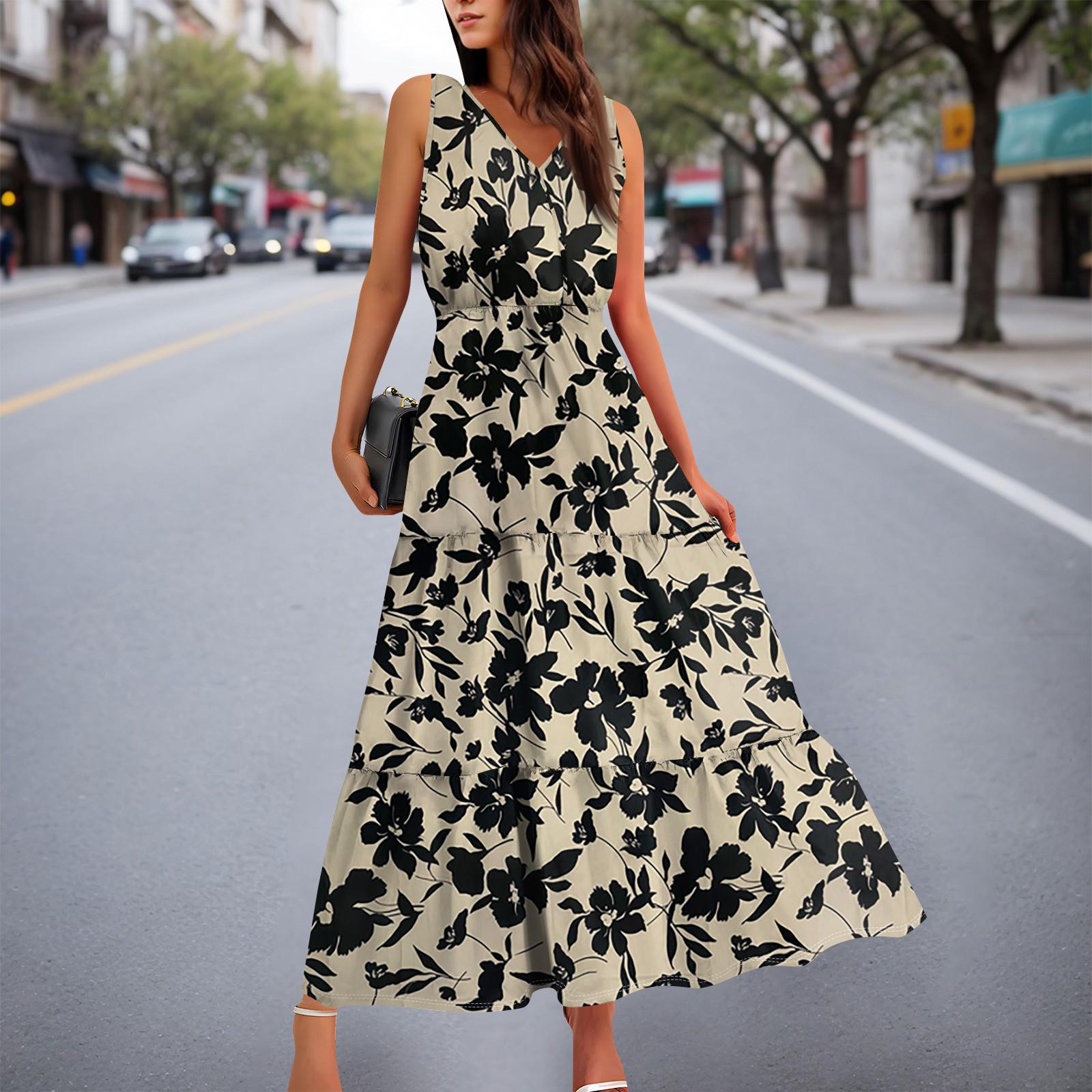 

Women s Flowing Dresses Women s Summer Dresses Casual Sleeveless Long Dresses Cute Floral Long Dresses L хаки