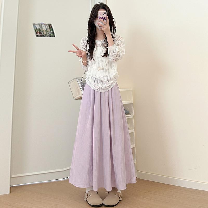 Summer High Waist A Line Skirt With Pleated Design For Casual Wear