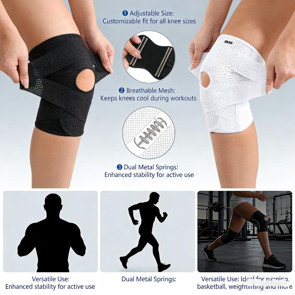 Compression Knee Support Brace Air Mesh Fabric Side Stabilizers for Meniscus Tear Arthritis Knee Pain Relief